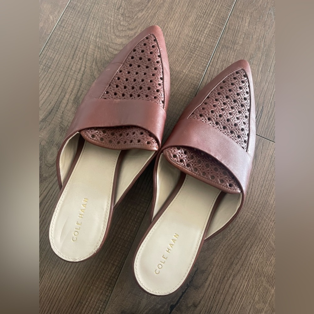 Cole Haan brown slip on sandals mules leather